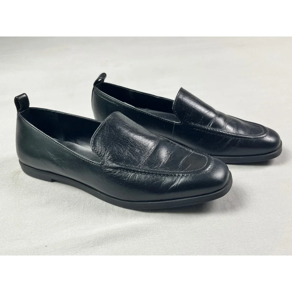 GB Gianni Bini Flip Side Black Leather Loafers Womens 6M Slip On Flat Shoes